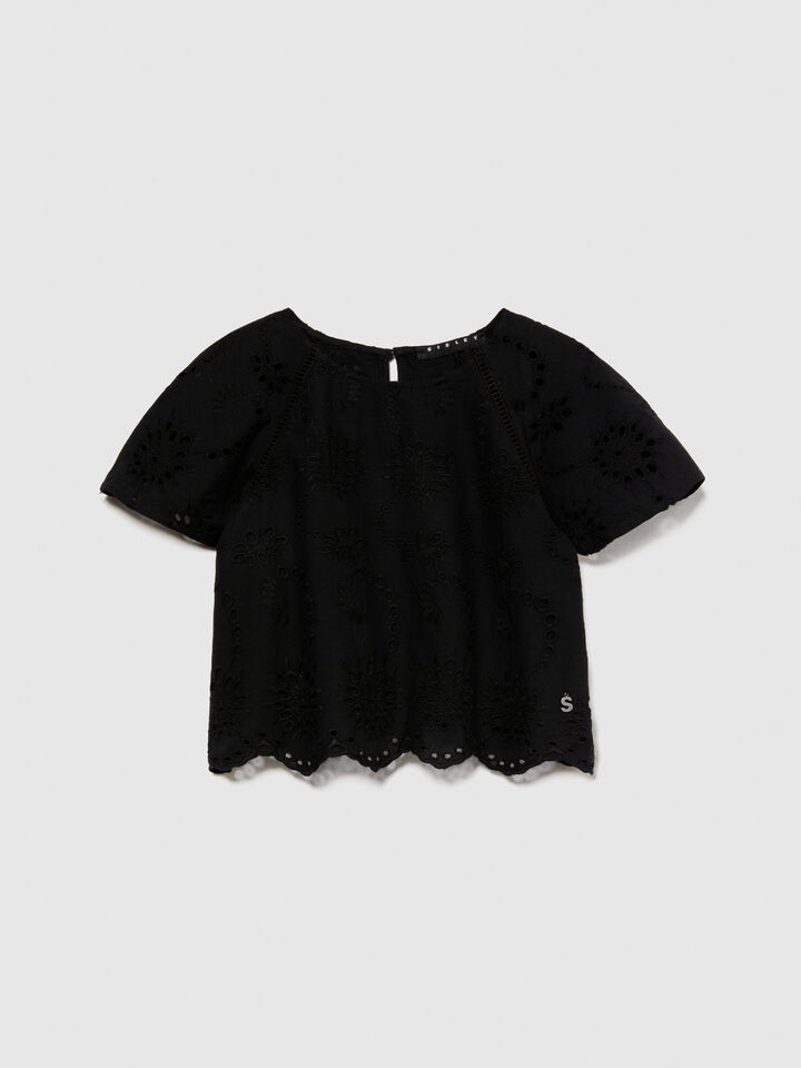 Embroidered top - girls' shirts and blouses - Black | Sisley Young image number 1